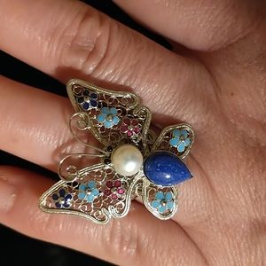 Butterfly flower ring sterling silver